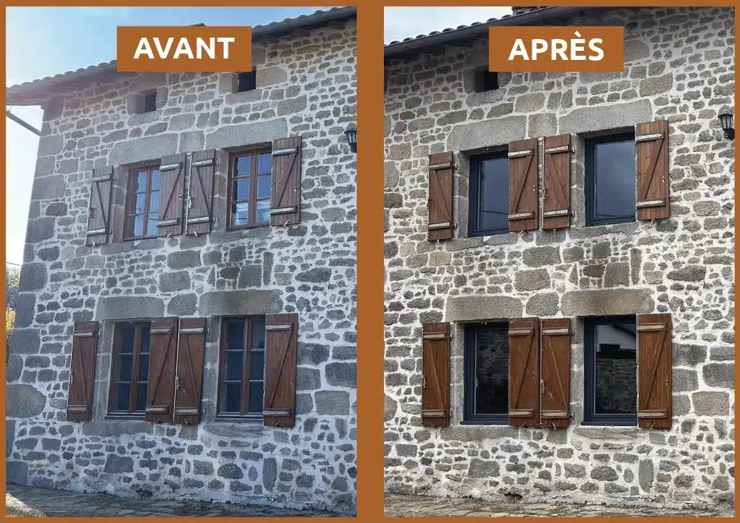 avant après pose fenêtres PVC à Sardent Creuse